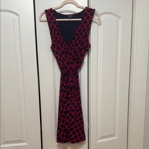 41 Hawthorn Red and Blue Tie Front Sheath Midi Dress